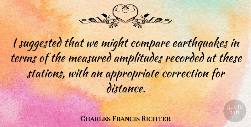 Charles Francis Richter Quote About Correction, Might, Recorded, Suggested, Terms: I Suggested That We Might...