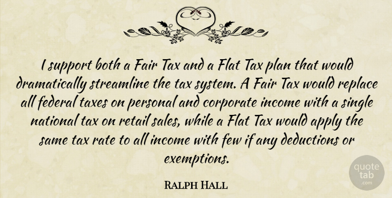 Ralph Hall Quote About Apply, Both, Corporate, Fair, Federal: I Support Both A Fair...