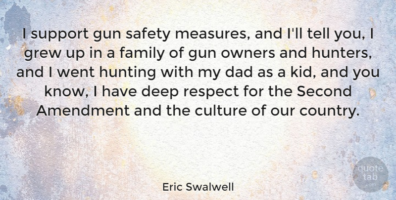 Eric Swalwell Quote About Amendment, Culture, Dad, Deep, Family: I Support Gun Safety Measures...
