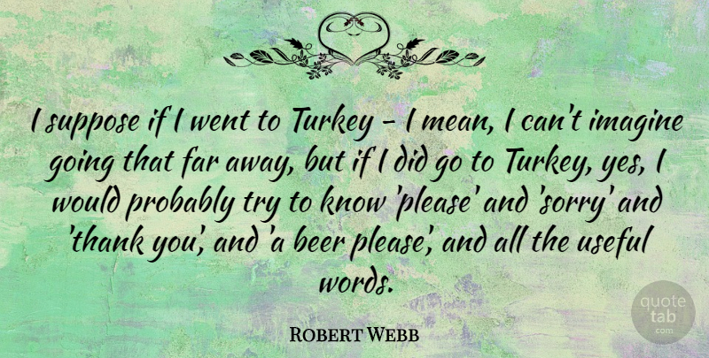 Robert Webb Quote About Far, Imagine, Suppose, Turkey, Useful: I Suppose If I Went...