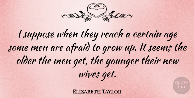 Elizabeth Taylor Quote About Birthday, Growing Up, Men: I Suppose When They Reach...