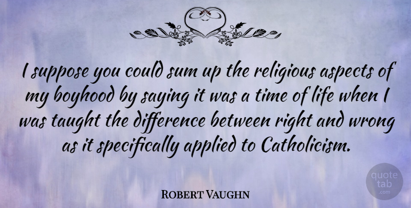 Robert Vaughn Quote About Religious, Differences, Catholic: I Suppose You Could Sum...
