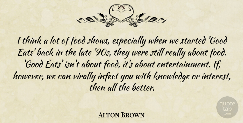 Alton Brown Quote About Thinking, Entertainment, Late: I Think A Lot Of...