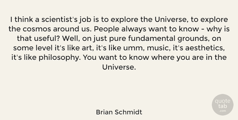 Brian Schmidt Quote About Art, Jobs, Philosophy: I Think A Scientists Job...