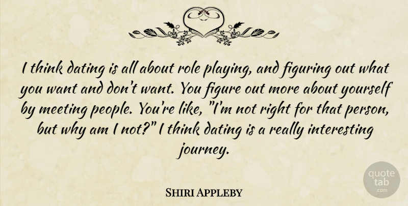 Shiri Appleby Quote About Journey, Thinking, Interesting: I Think Dating Is All...