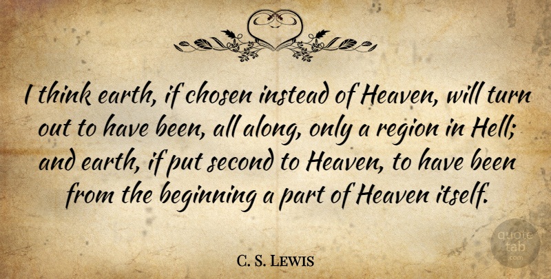 C. S. Lewis Quote About Thinking, Heaven, Earth: I Think Earth If Chosen...