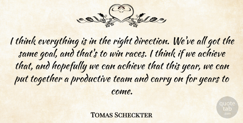 Tomas Scheckter Quote About Achieve, Carry, Direction, Hopefully, Productive: I Think Everything Is In...