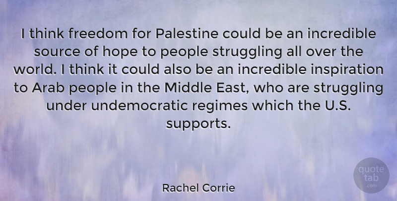 Rachel Corrie Quote About Arab, Freedom, Hope, Incredible, Middle: I Think Freedom For Palestine...