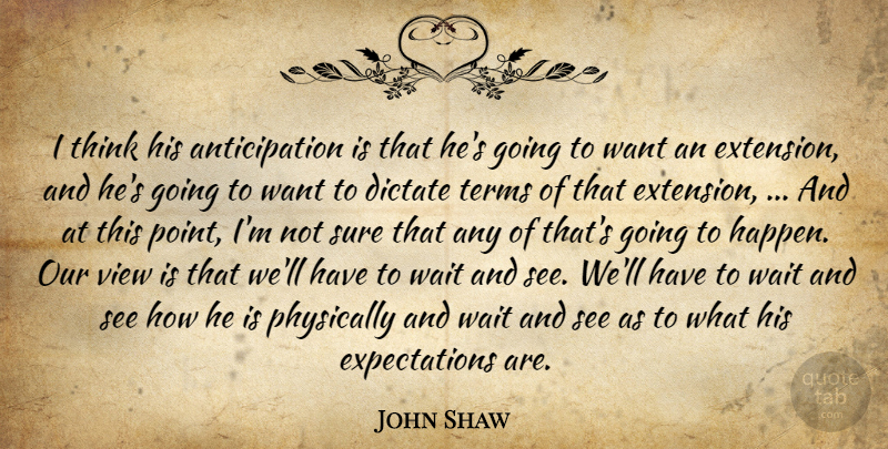 John Shaw Quote About Dictate, Physically, Sure, Terms, View: I Think His Anticipation Is...