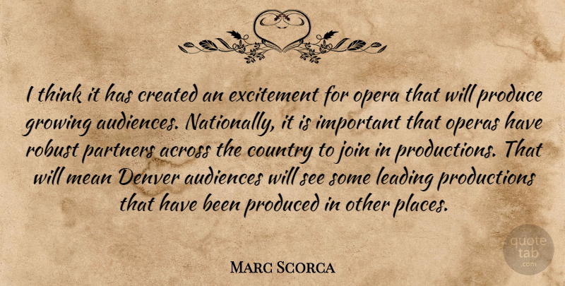 Marc Scorca Quote About Across, Audiences, Country, Created, Denver: I Think It Has Created...
