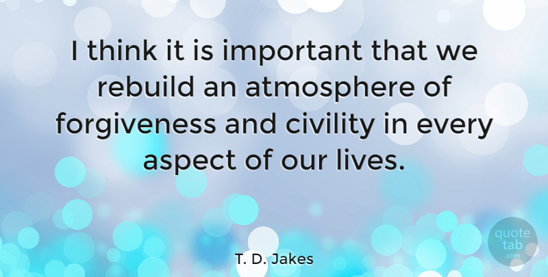 T. D. Jakes Quote About Thinking, Atmosphere, Important: I Think It Is Important...