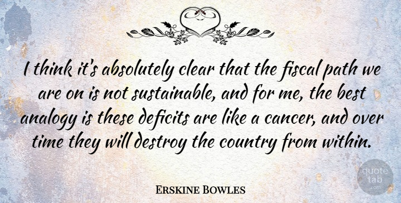 Erskine Bowles Quote About Country, Cancer, Thinking: I Think Its Absolutely Clear...