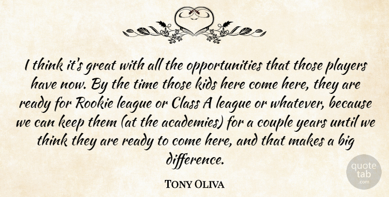 Tony Oliva Quote About Class, Couple, Great, Kids, League: I Think Its Great With...