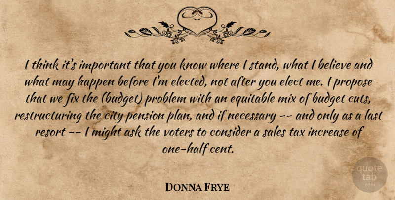 Donna Frye Quote About Ask, Believe, Budget, City, Consider: I Think Its Important That...