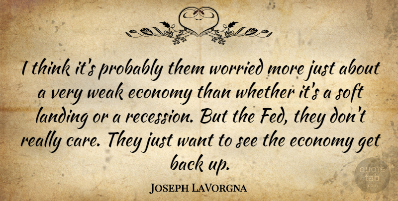 Joseph LaVorgna Quote About Economy, Economy And Economics, Landing, Soft, Weak: I Think Its Probably Them...