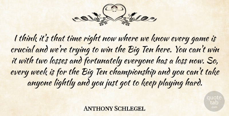 Anthony Schlegel Quote About Anyone, Crucial, Game, Lightly, Losses: I Think Its That Time...