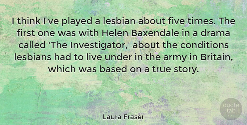 Laura Fraser Quote About Based, Conditions, Five, Lesbian, Lesbians: I Think Ive Played A...