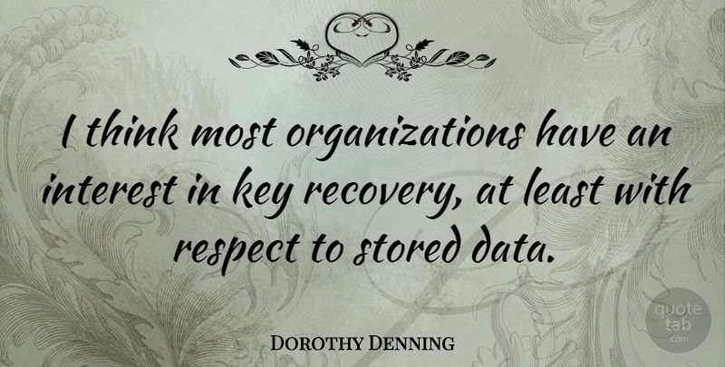 Dorothy Denning Quote About Interest, Key, Respect, Stored: I Think Most Organizations Have...