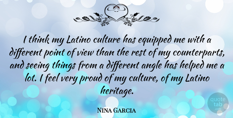 Nina Garcia Quote About Angle, Equipped, Helped, Latino, Point: I Think My Latino Culture...