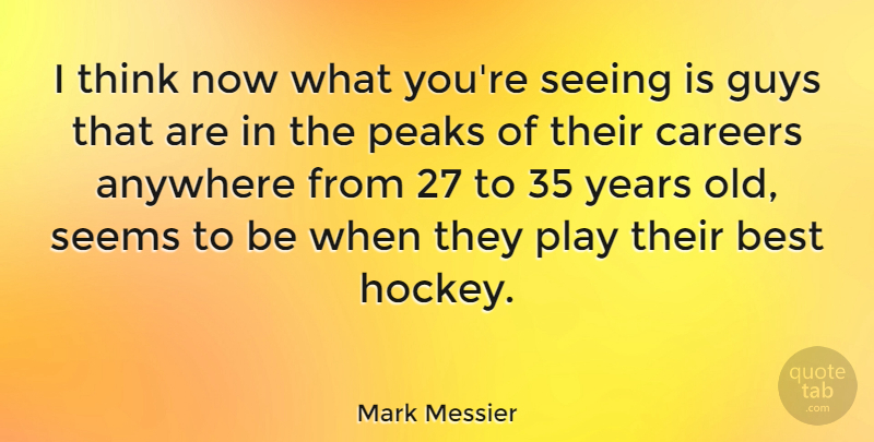 Mark Messier Quote About Hockey, Thinking, Play: I Think Now What Youre...