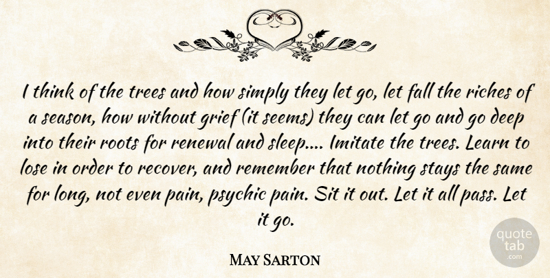 May Sarton Quote About Letting Go, Pain, Fall: I Think Of The Trees...