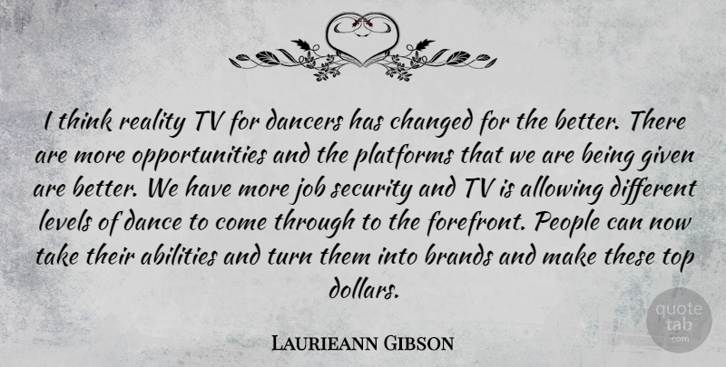 Laurieann Gibson Quote About Allowing, Brands, Changed, Dancers, Given: I Think Reality Tv For...