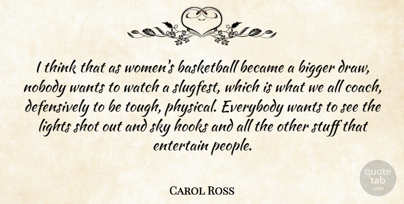 Carol Ross Quote About Basketball, Became, Bigger, Entertain, Everybody: I Think That As Womens...