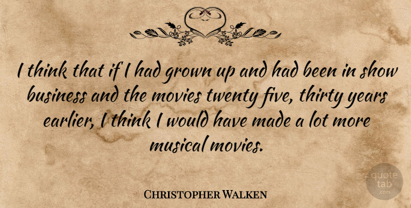 Christopher Walken Quote About Business, Thinking, Years: I Think That If I...