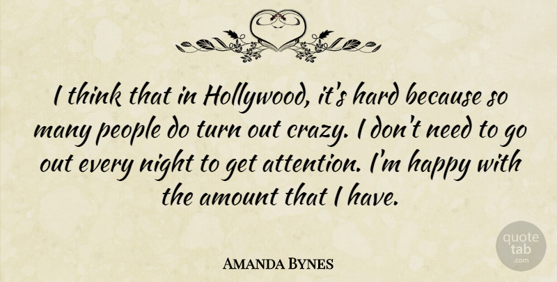 Amanda Bynes Quote About Amount, Hard, People, Turn: I Think That In Hollywood...