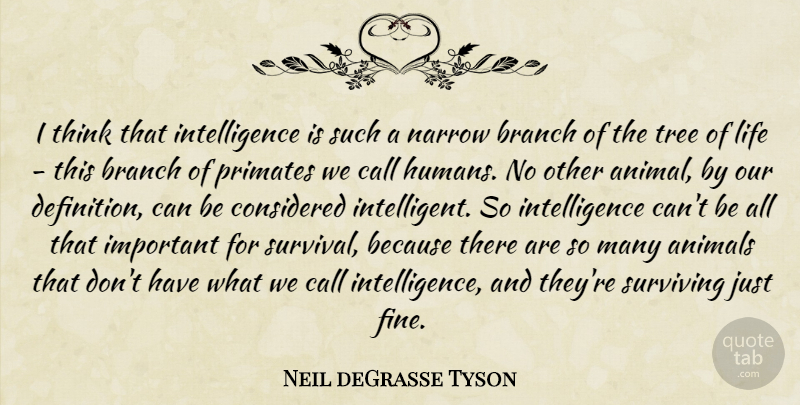 Neil deGrasse Tyson Quote About Intelligent, Thinking, Animal: I Think That Intelligence Is...