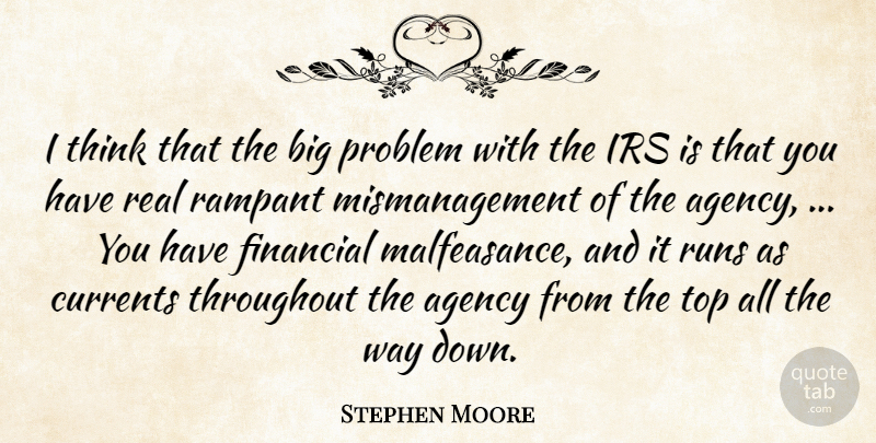 Stephen Moore Quote About Agency, Currents, Financial, Irs, Problem: I Think That The Big...