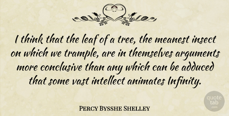 Percy Bysshe Shelley Quote About Thinking, Tree, Infinity: I Think That The Leaf...