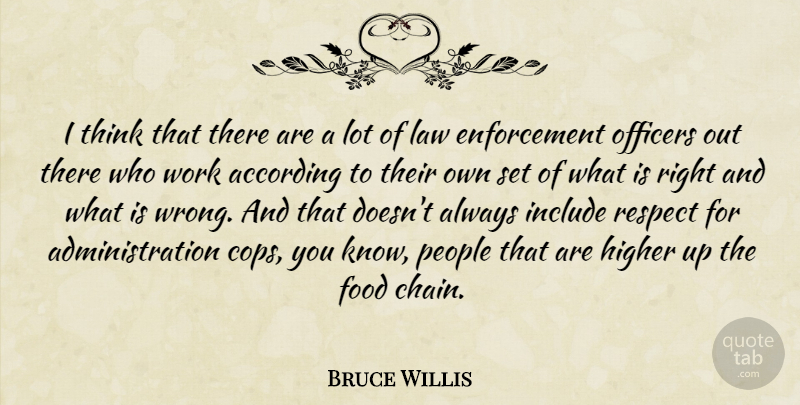 Bruce Willis Quote About Thinking, Law, People: I Think That There Are...