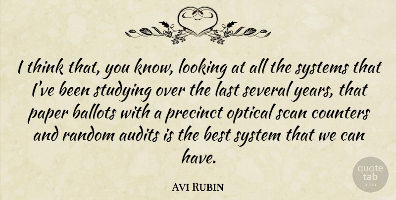 Avi Rubin Quote About Ballots, Best, Last, Optical, Paper: I Think That You Know...