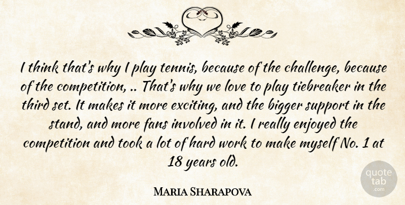 Maria Sharapova Quote About Hard Work, Thinking, Years: I Think Thats Why I...