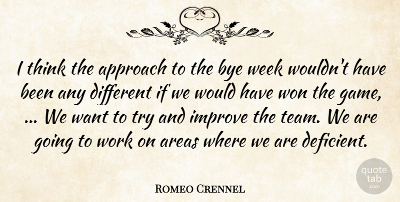Romeo Crennel Quote About Approach, Areas, Improve, Week, Won: I Think The Approach To...