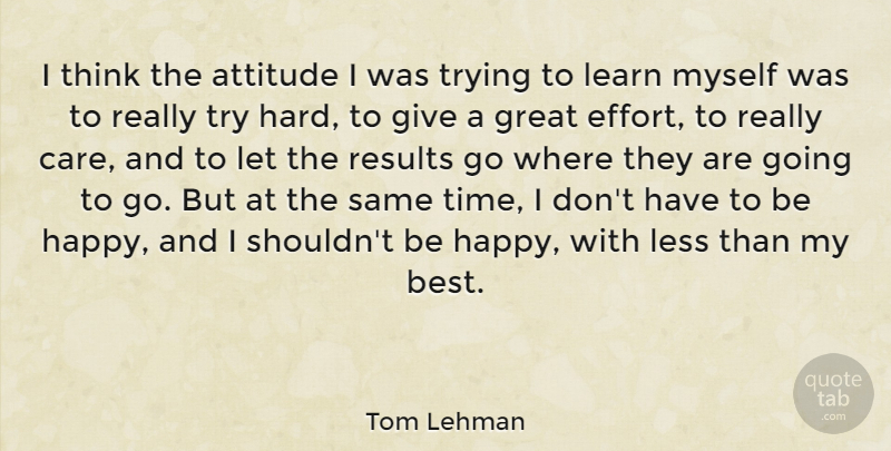 Tom Lehman Quote About Attitude, Best, Great, Learn, Less: I Think The Attitude I...