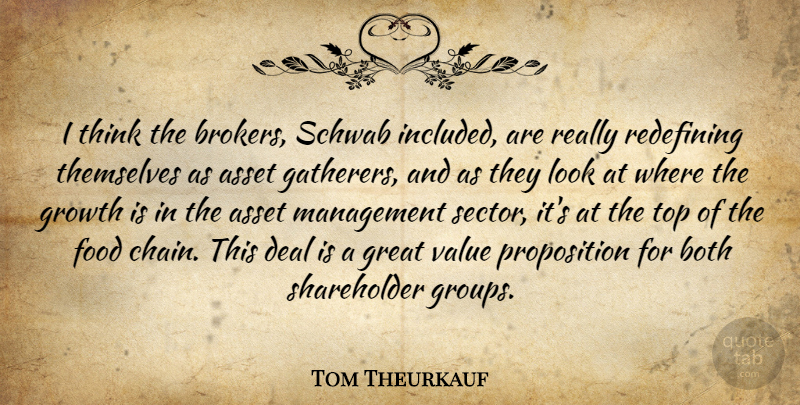 Tom Theurkauf Quote About Asset, Both, Deal, Food, Great: I Think The Brokers Schwab...