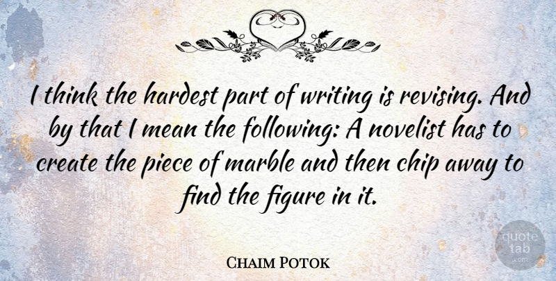 Chaim Potok Quote About Writing, Mean, Thinking: I Think The Hardest Part...