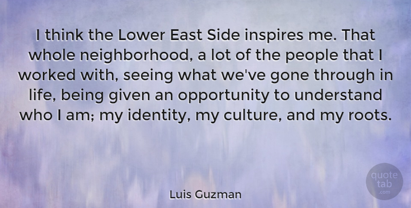 Luis Guzman Quote About Opportunity, Thinking, Who I Am: I Think The Lower East...