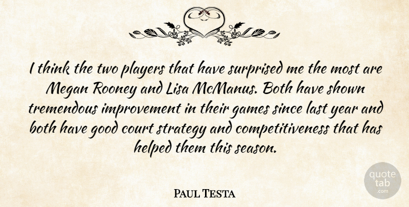 Paul Testa Quote About Both, Court, Games, Good, Helped: I Think The Two Players...