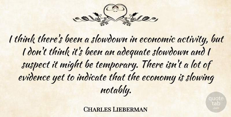 Charles Lieberman Quote About Adequate, Economic, Economy, Evidence, Indicate: I Think Theres Been A...