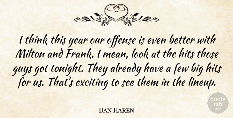 Dan Haren Quote About Exciting, Few, Guys, Hits, Milton: I Think This Year Our...