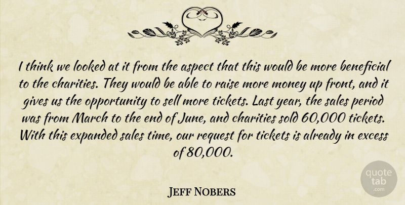 Jeff Nobers Quote About Aspect, Beneficial, Charities, Excess, Gives: I Think We Looked At...