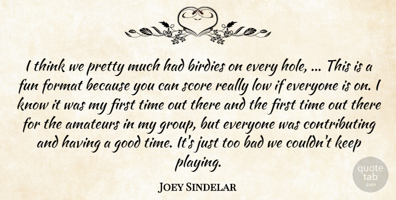 Joey Sindelar Quote About Bad, Format, Fun, Good, Low: I Think We Pretty Much...