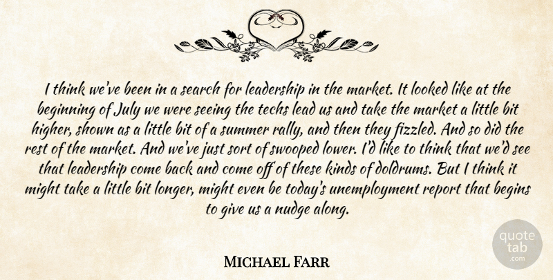 Michael Farr Quote About Beginning, Begins, Bit, July, Kinds: I Think Weve Been In...