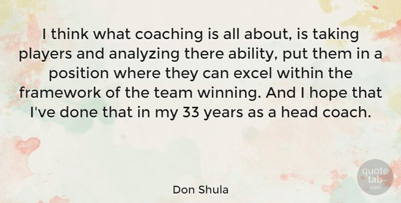 Don Shula Quote About Team, Winning, Player: I Think What Coaching Is...