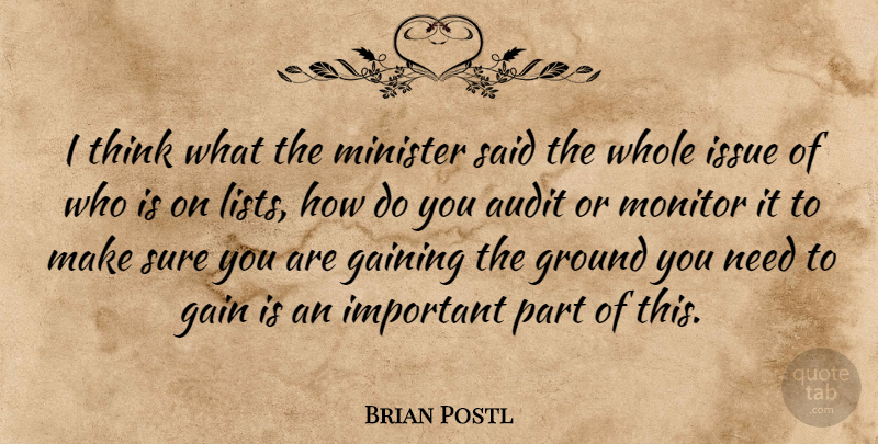 Brian Postl Quote About Audit, Gaining, Ground, Issue, Minister: I Think What The Minister...