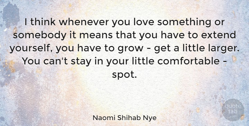 Naomi Shihab Nye Quote About Extend, Love, Means, Somebody, Whenever: I Think Whenever You Love...