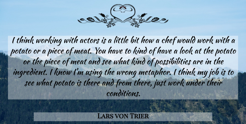 Lars von Trier Quote About Jobs, Thinking, Looks: I Think Working With Actors...
